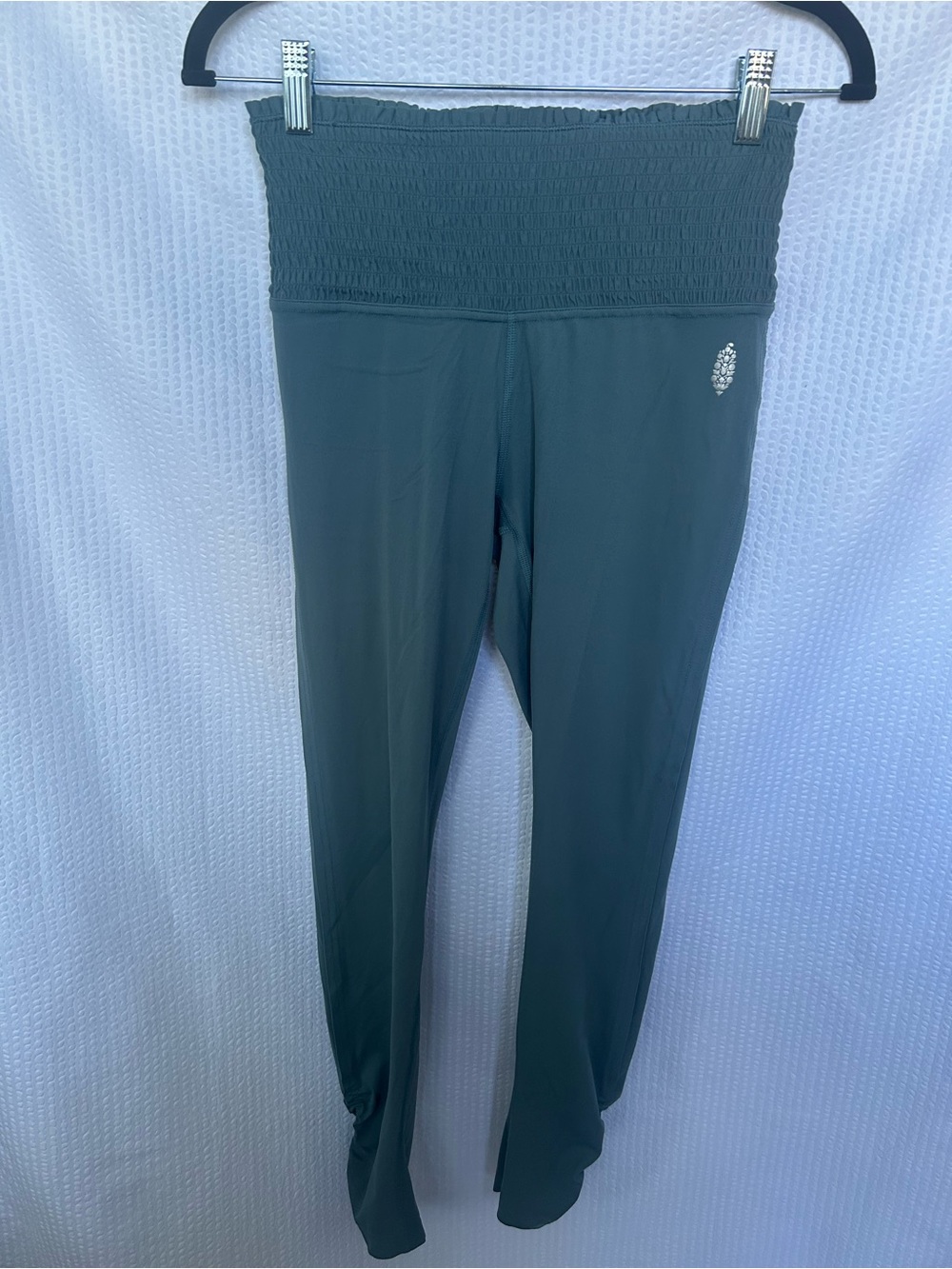 FP Movement by Free People Blue-Green Smocked Waist Ruched Ankle Leggings Size S